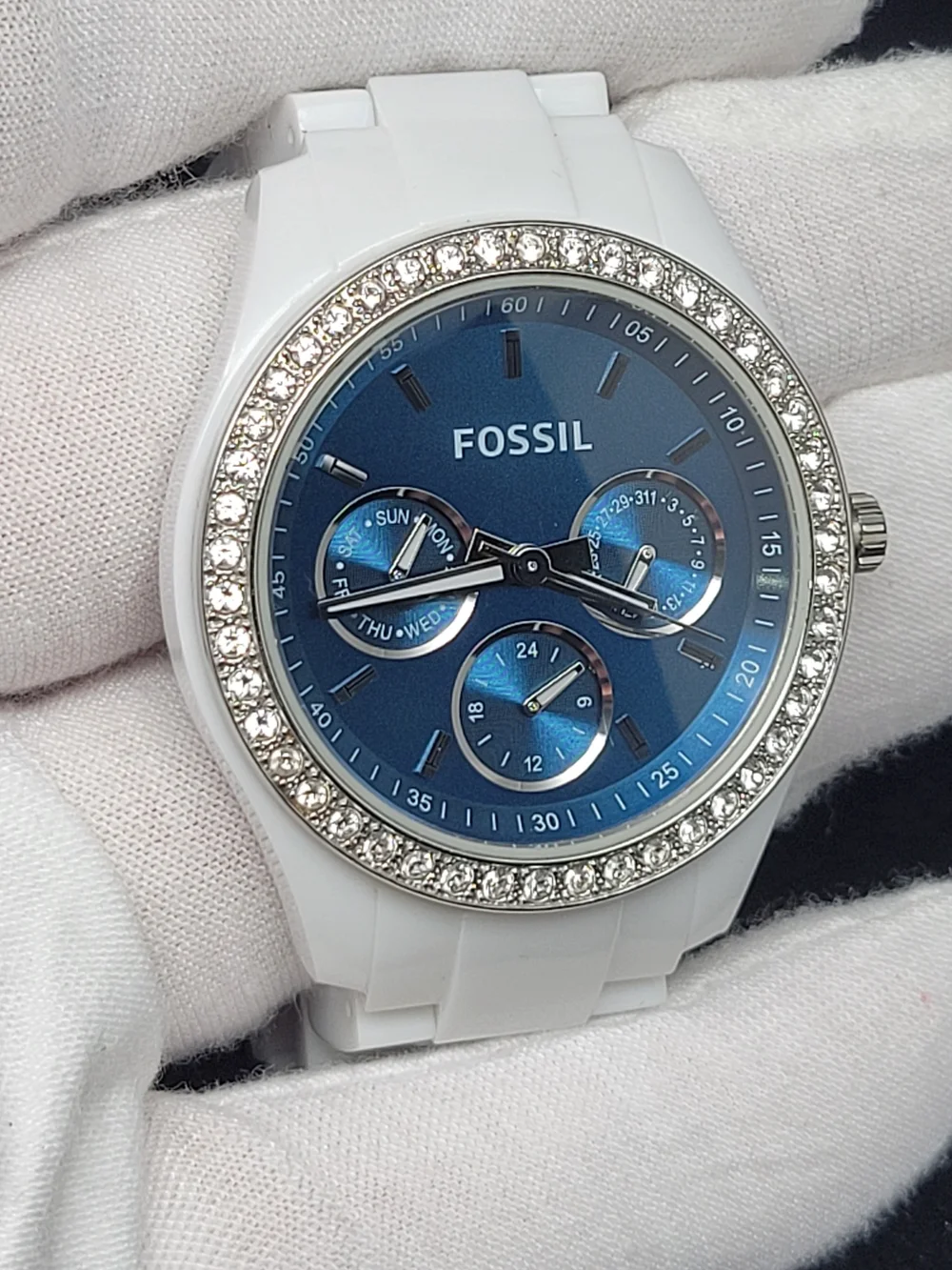 Fossil Silver Watch Back with White Band